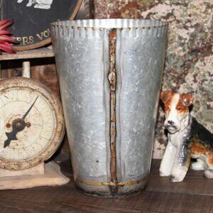 LRG Rustic Galvanized Metal Industrial Modern Farmhouse Flower Bucket Pail Vase